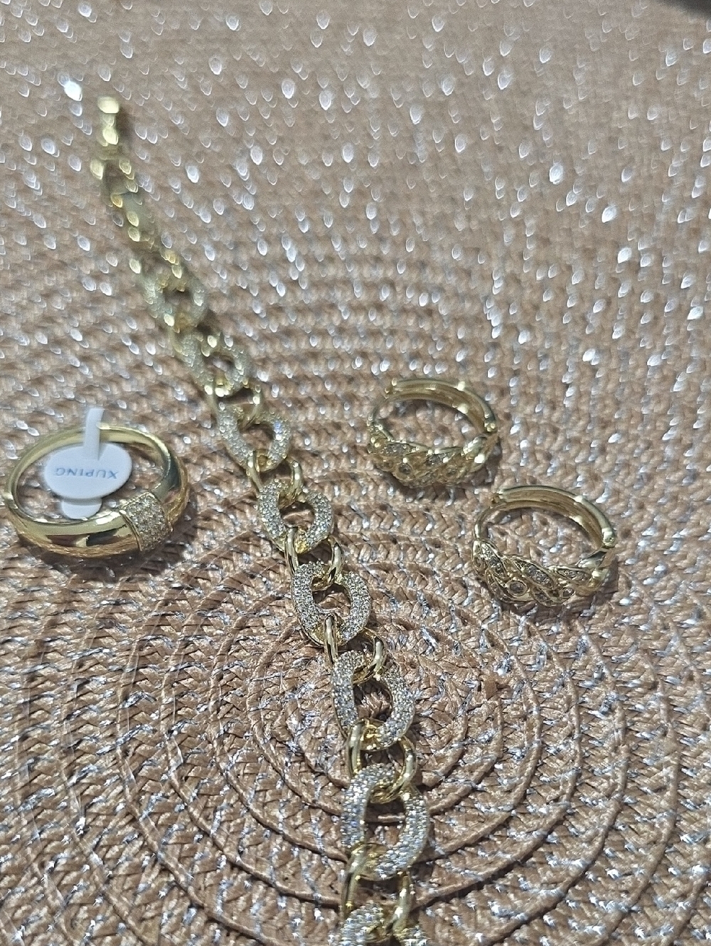 Gold-Tone Pavé Link Bracelet and Ring Set - Elegant Women’s Jewelry